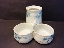 Alte Porzellan Menage SALZ PFEFFER SENF weiß/blauer Blumendekor