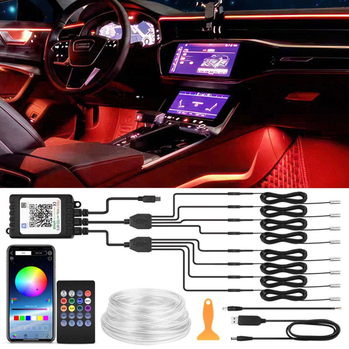 Wilktop - Illuminazione interna a LED per auto USB, arcobaleno RGBic 210, modalità lampeggiante, 2 in 1