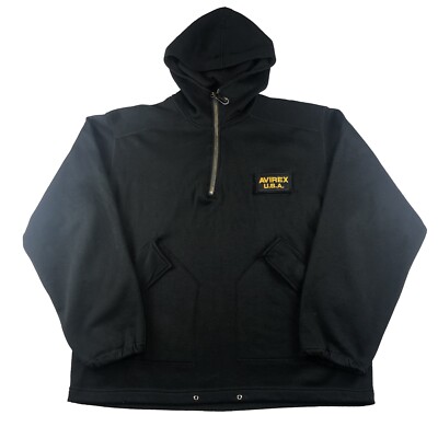 Vintage 90s Y2K Avirex USA Herren Sweatshirt Schwarz Half Zip Logo Hoodie Größe L