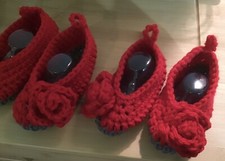 Soft Hand Crochet Booties, size 12-18 months, red and gray