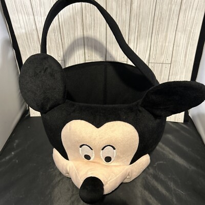 Rare  Disney Mickey Mouse Face Halloween Easter Plush Bucket  Basket Black Huge