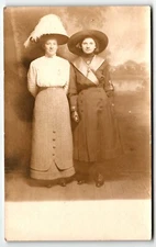 RPPC Postcard Two Women Large Merry Widow Hats AZO c1904-18 UNP