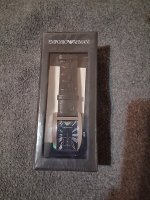 NWT Emporio Armani AR0143 Wrist Watch Mens Rectangle Leather Strap