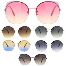 Womens Exposed Edge Round Cat Eye Brown Half Rim Sunglasses
