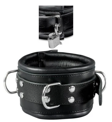 TULA-TOYS BDSM Chiudibile 80mm Extra Largo Bondage Pelle Collare Nero Imbottito