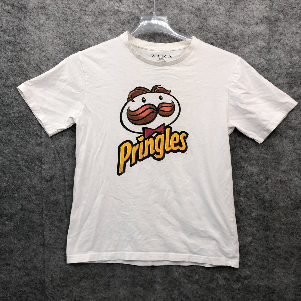 Zara Pringles T Shirt Womens Medium White Crew Neck Short Sleeve Graphic Tee