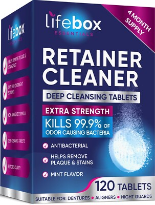 Retainer Cleaner Tablets Mint   Denture/Aligner Cleaning Tabs, 120 Count
