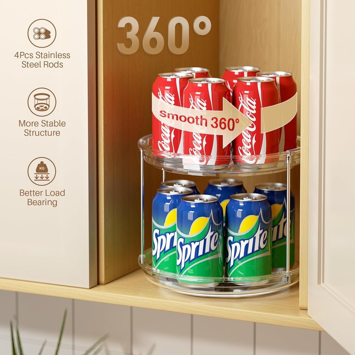 2 Tier Lazy Susan Turntable Organizer 9.25'' Rotating Spice Pack
