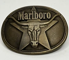 Marlboro Longhorn Bull Solid Brass Belt Buckle Philip Morris Cigarettes 1987