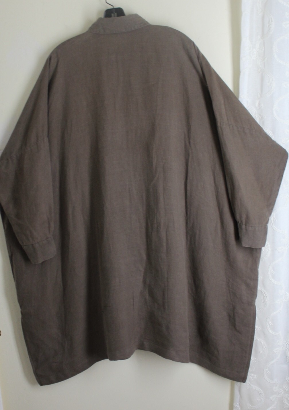 Eskandar Sz 1 2 NUTMEG NATURAL BROWN 40" Long Linen Tunic Shirt image 4