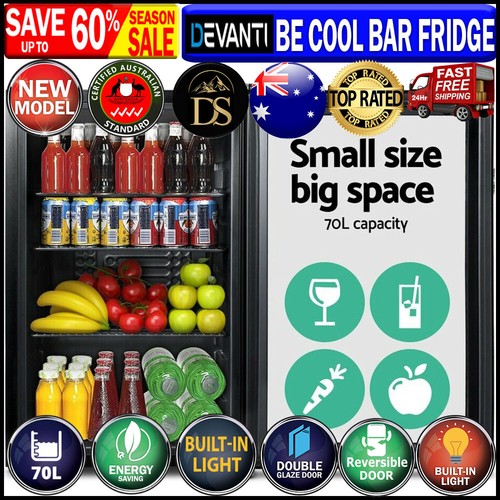 Devanti 70L Bar Fridge Glass Door Mini Countertop Freezer Fridges