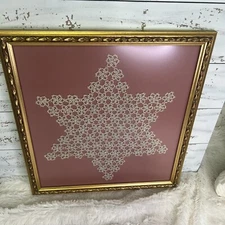 Large Framed Matted Hand Made Tatted Star
