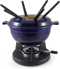 F66541 Lucerne 10 Piece Cast Iron Fondue Set, Indigo Blue