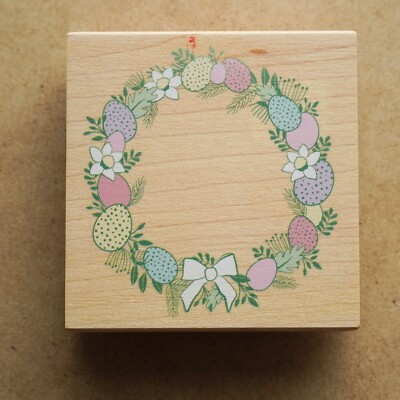 Stampabilities Wood Block Easter Stamp ~ Easter Egg Wreath Stamp