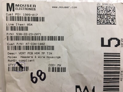 22-23-2071 MOLEX 0022232071 CONN HEADER VERT 7POS 2.54MM ROHS 34 PIECES
