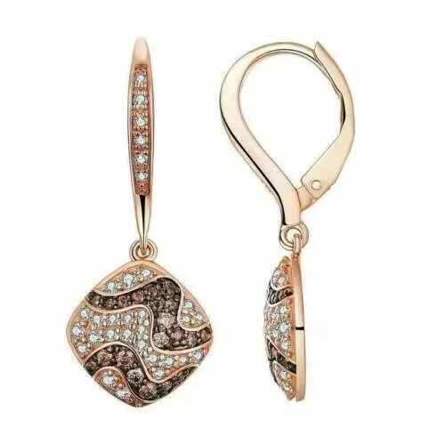 Покрытые розовым золотом серьги-подвески из дымчатого кварца круглой огранки 2 карата 14 карат - Изображение 3 из 4