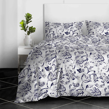 4PCS 100% Egyptian Cotton Printed Duvet Cover Set Quilt Double King Bedding Sets