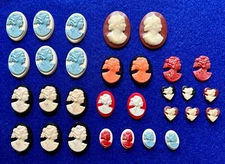 VINTAGE 30 PLASTIC CAMEOS LOT CRAFTS COLLAGE JEWELRY