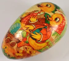 Vtg Western German 5 5/8" Paper Mache Easter Egg Candy Container Duck Family