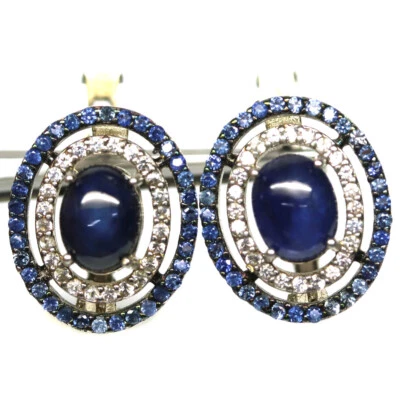925 Sterlingsilber Blaue Saphir & Zirkon Ohrringe Weißgold Weihnachten - Bild 1 von 4