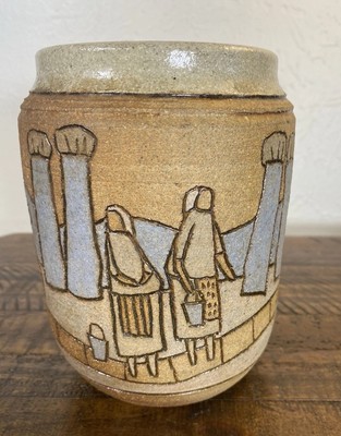 Marty Ray FIELD FRIENDS 1983 Clay Pottery Vase 8 Inch Signed