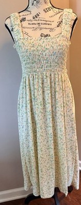 Floral Print Sun Dress Bohemian Cottage Core  Hippie Gypsy Matching Scrunchy L