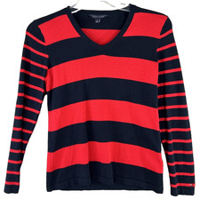 Tommy Hilfiger Women's M Red Blue Stripes Rugby Pullover Sweater Preppy Casual