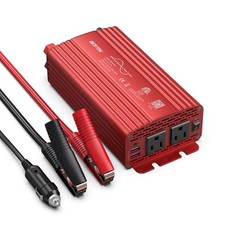 BESTEK 500W Pure Sine Wave Power Inverter DC 12V to AC 2 Outlets 500W, 1 Red