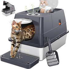 Extra Large Stainless Steel Litter Box with Lid  Dual Entry Design