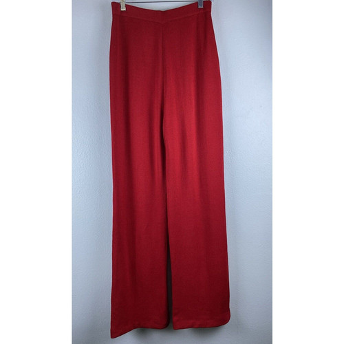 Vtg St. John Marie Gray Sz 8 Red Wool Santana Knit High Waist Wide Leg Pants