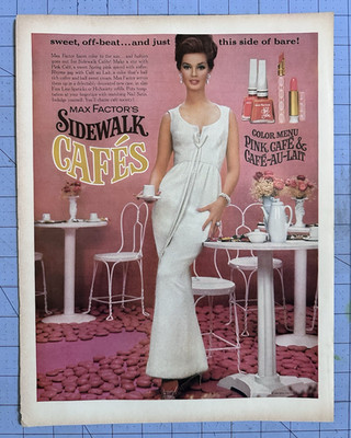 1964 Print  Ad Art MAX FACTOR Sidewalk Cafe Makeup