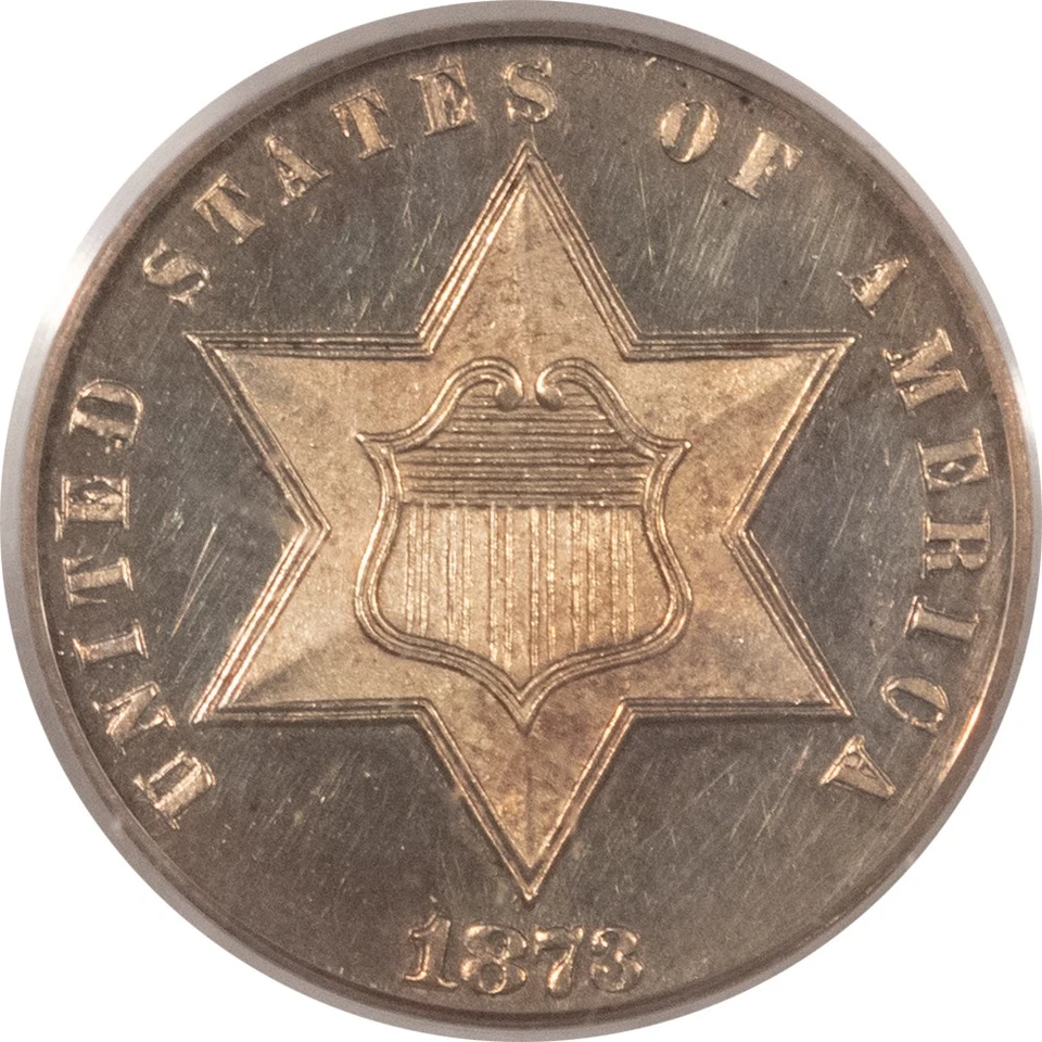 1873 PROOF THREE CENT SILVER - PCGS PR-63 CAM, CAMEO, LOOKS GEM, PREMIUM QUALITY - Image 2 of 3