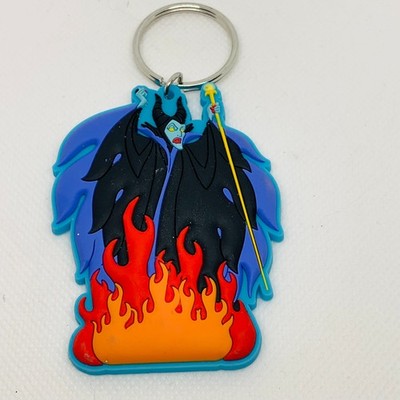 Disney Maleficent PVC Keychain Figure Villains Collectible Charm Flames Base