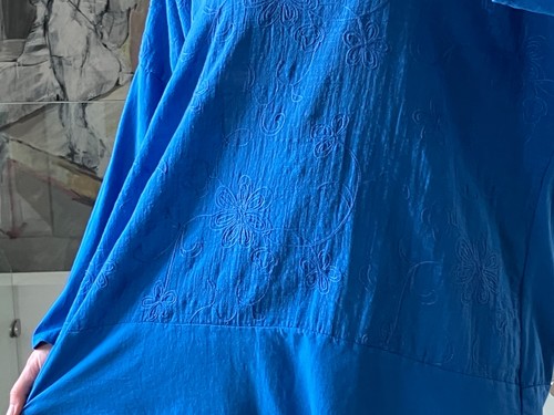 Made in Italy Lagenlook Boxy Cotton Top in Blue Embroidered Front One Size - Picture 5 of 14