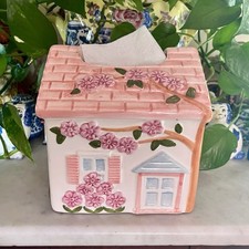 Country Cottage House Tissue Box Cover Pink Chip Vintage Cottage Core