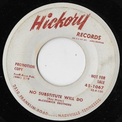 No Substitute Will Do / The Banjo Strut  / The McCormick Brothers (Promo) G