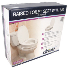 Drive Medical Raised NOT ELONGATED Toilet Seat w/ Lock & Lid  White 4" Height