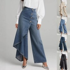 Unique Straight-leg Pants Fashion Large Ruffled Buttons Trousers Women's Faux Je