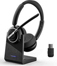 2025 Wireless Bluetooth Headset w/ Noise Cancel Mic USB Dongle Charging Base