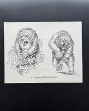 Vintage 1986 Walt Dilley Jr. Bear Designs Tattoo Flash Sheet