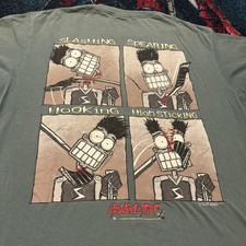 Vintage 90s Scared Stiff Hockey Double Sided Shirt Green Men's XL Ripped Cartoon