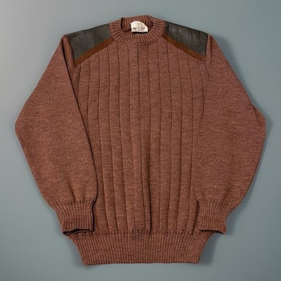 Vintage Edinburgh Woollen Mill 42 Men s Large Brown Leather Patch Sweater