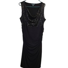 Lauren Ralph Lauren Black Sequin Cowl Neck Ruched Evening Gown Dress 18W Cocktai