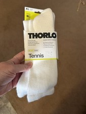 THORLO UNISEX WHITE TENNIS MAX CUSHION CREW SOCKS SIZE XL NEW