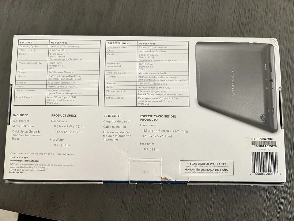 Insignia 8” FLEX Android Tablet 16GB WiFi Bluetooth Intel Quad-Core NS-P08A7100  - Image 2 of 4