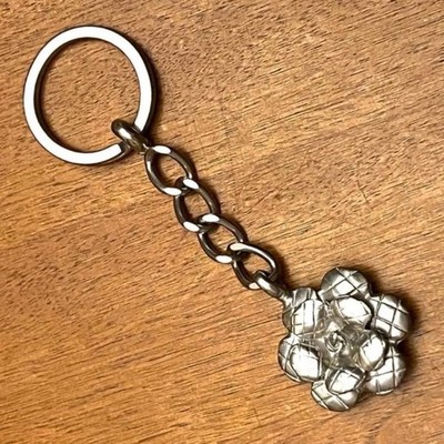 Chanel Camellia Silver Keychain Metal Flower Charm Used