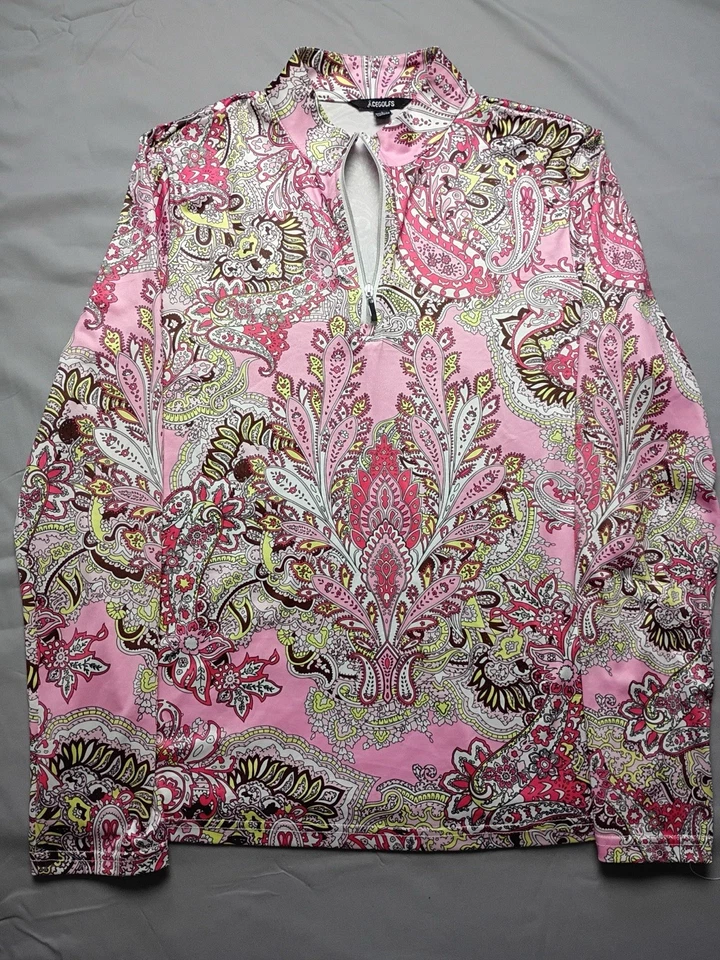 CE гольф лот из 2 женщин размер большой активный гольф верхний пейсли 1/4 молнии синий розовый - Изображение 2 из 4