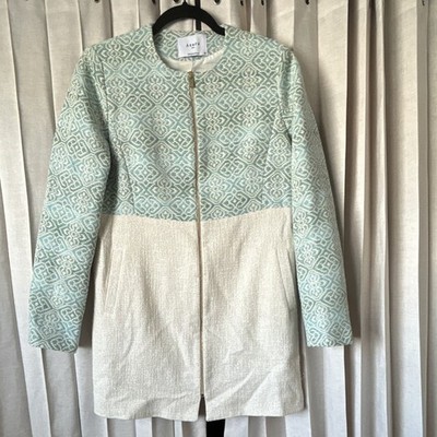 Axara Paris Geometric Mint Ecru Patterned Mid-Length Jacket Lined Long Sleeve 38