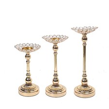 3 Gold Metal Crystal Beads Votive Candle Holders Centerpieces Set Party Events