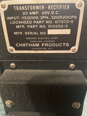 Transformer Rectifier Flugzeug ? Aircraft 20 AMP 20 V Chatham Products D10250-5